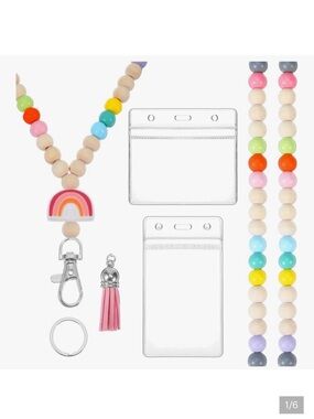 🆕 Wooden Bead Lanyard for ID Cards, Lanyard with ID Holders